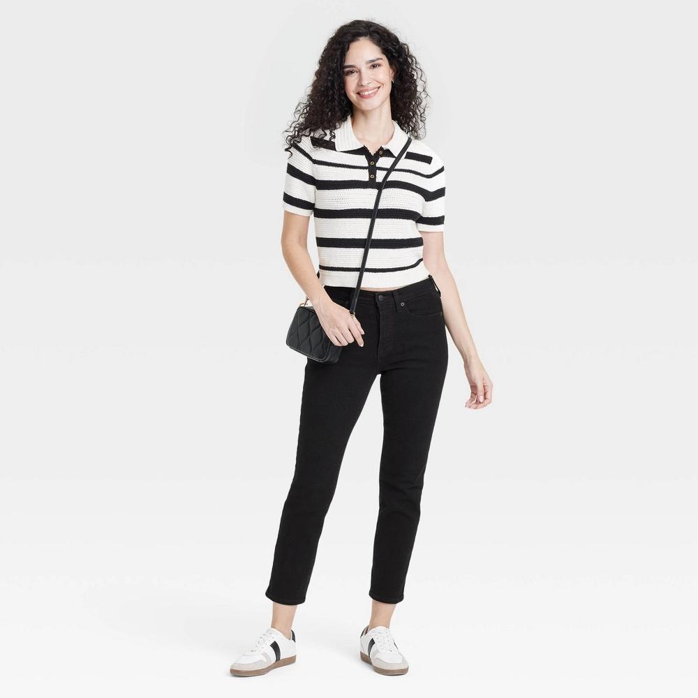 Women's Mid-Rise 80's Slim Fit Jeans - Universal Thread™ Black 12 Long: Ankle Length Low Stretch Product Image