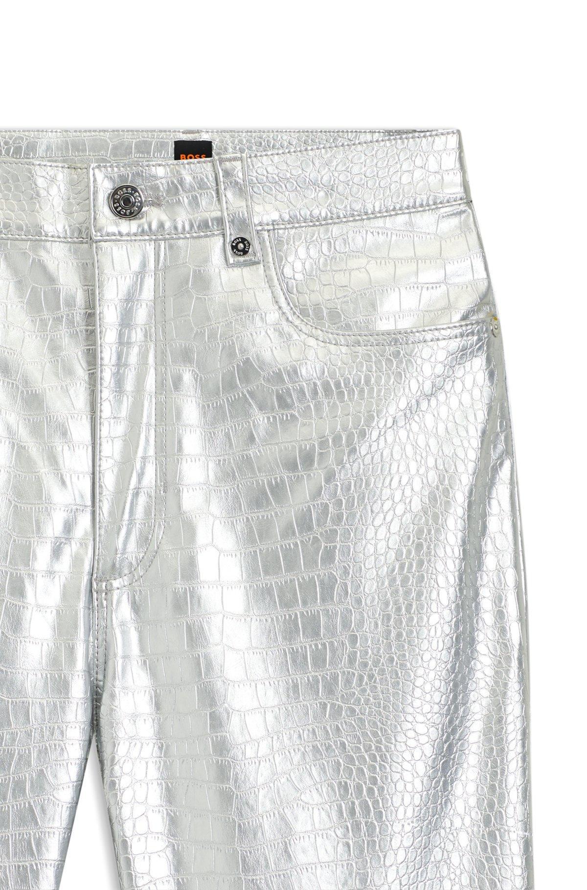 Straight-leg trousers in crocodile-embossed faux leather Product Image