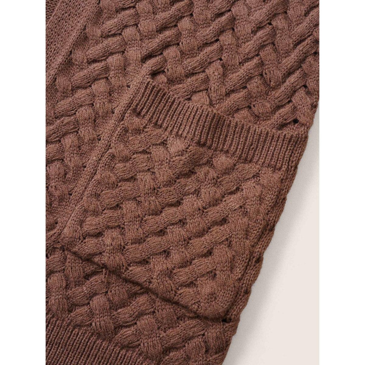 Plus Size Solid Open Front Pocket Crochet Cardigan Burgundy Women Casual Loose Long Sleeve Dailywear Cardigans BloomChic 22-24/3X Product Image