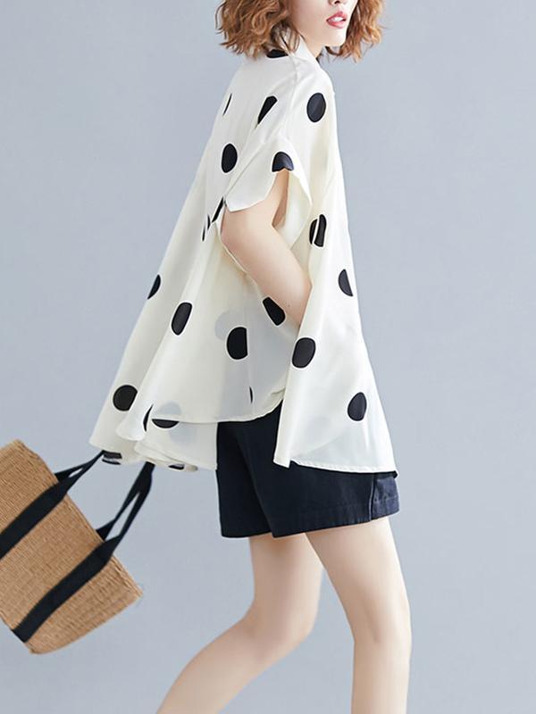 Batwing Sleeves Loose Polka-Dot Lapel Blouses&Shirts Tops Product Image