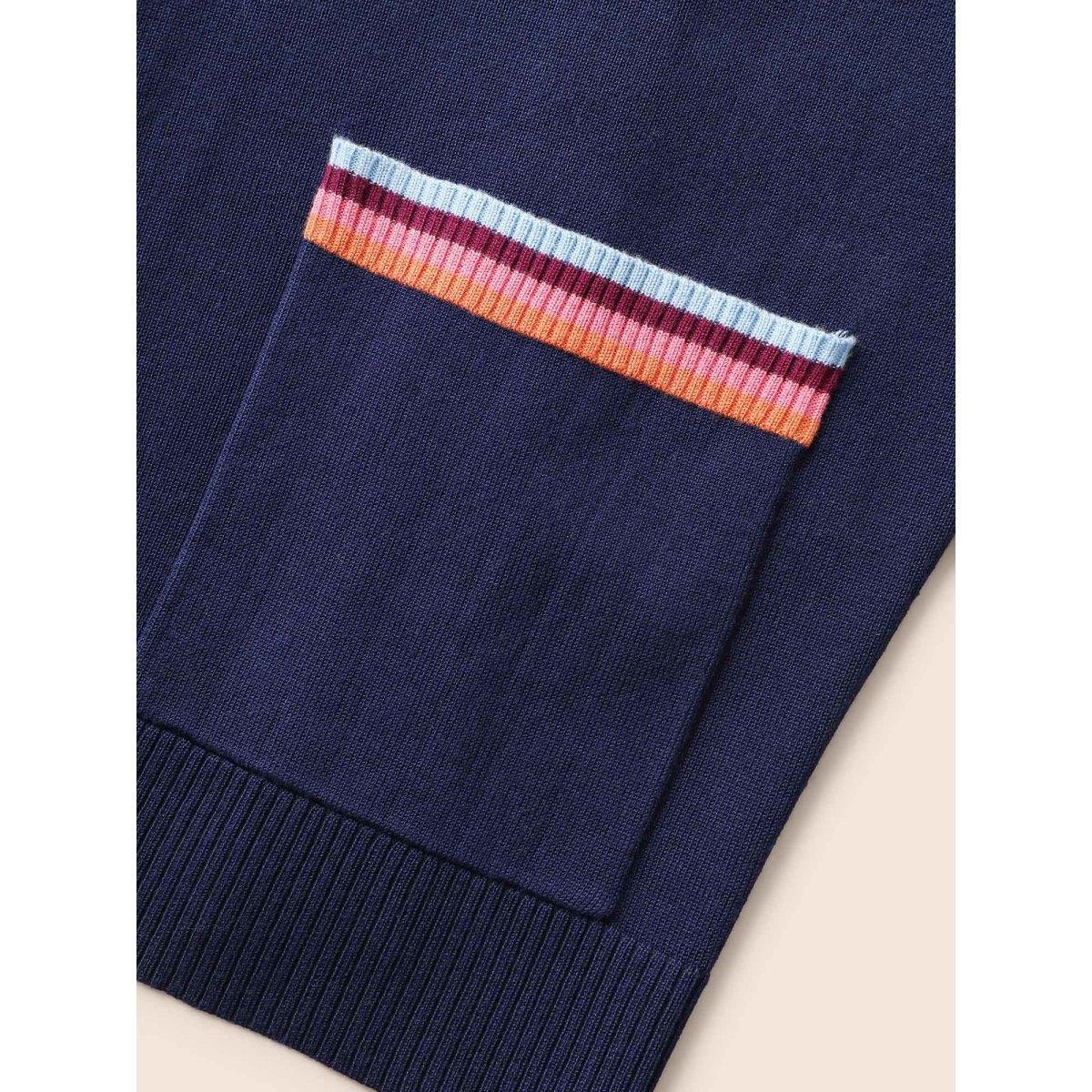 Plus Size Contrast Striped Trim Patch Pocket Cardigan Indigo Women Casual Loose Long Sleeve Everyday Cardigans BloomChic 18-20/2X Product Image
