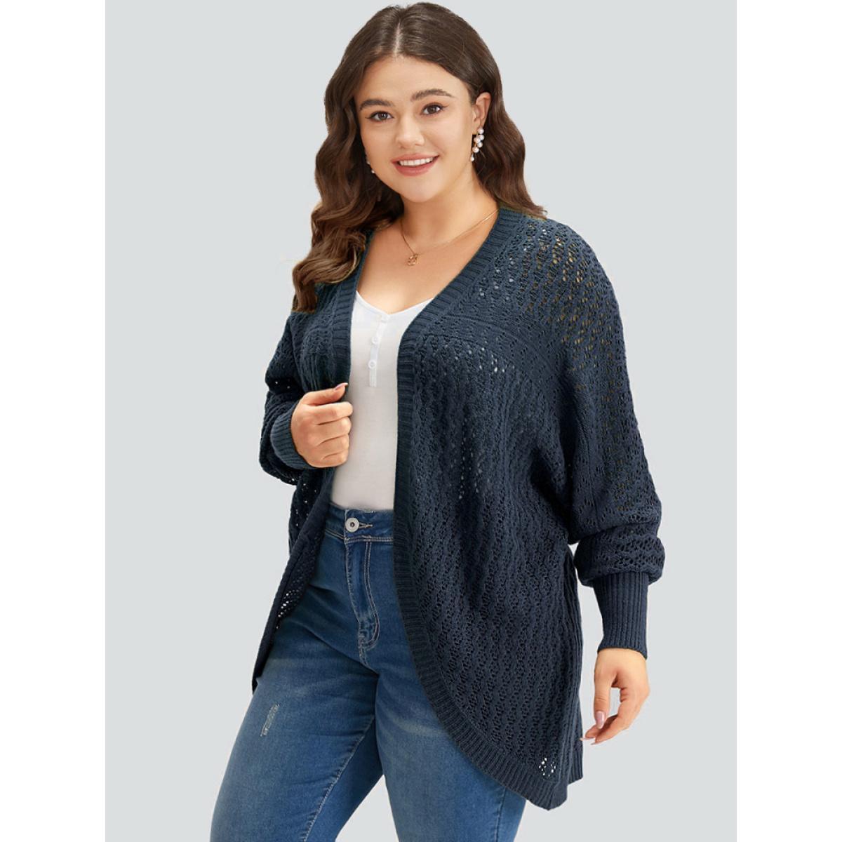 Plus Size Solid Batwing Sleeve Curved Hem Cardigan Indigo Women Casual Loose Long Sleeve Everyday Cardigans BloomChic 30/6X Product Image