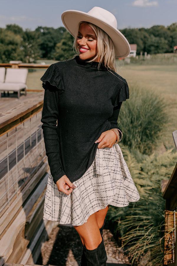 Fashionably Late Ruffle Top in Black Product Image