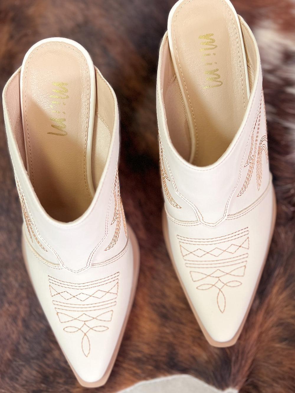 Miim Bree Ivory Western Style Boot Stitch Mule Product Image