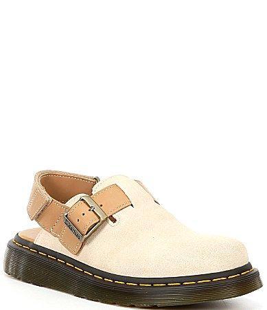 DR. MARTENS' Jorge Ii Suede And Leather Mules With Straps In Parchment Beige Product Image