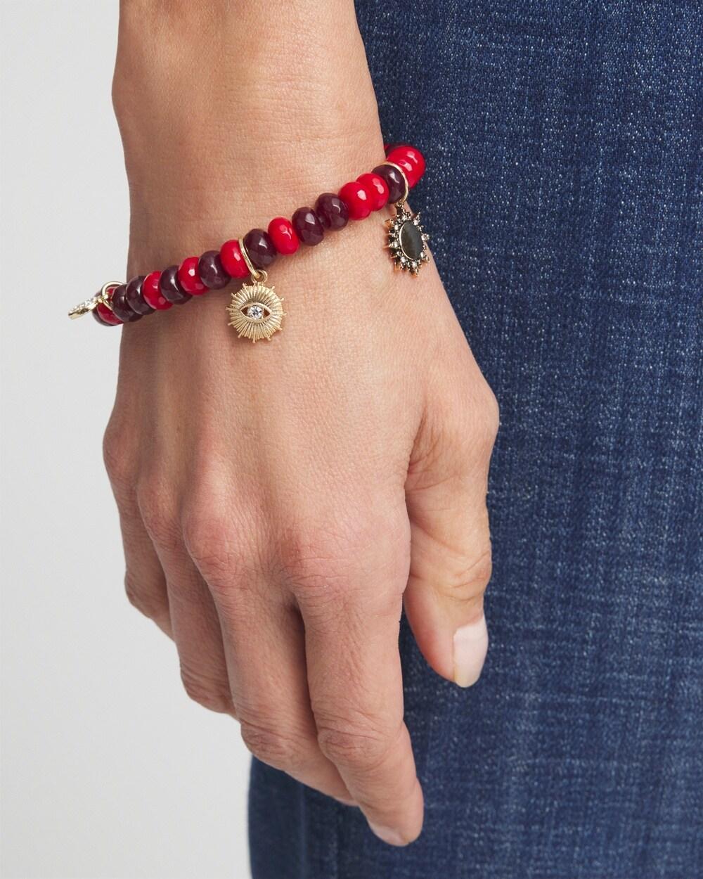 Red Beaded Charm Stretch Bracelet Product Image