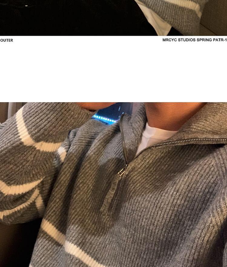 Half-Zip Striped Ribbed Sweater Product Image