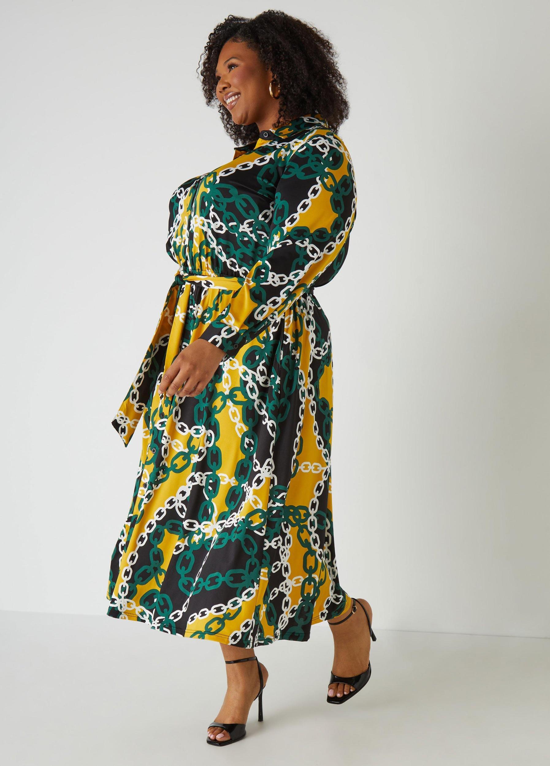 Plus Size Link Print A Line Shirtdress Ashley Stewart Product Image