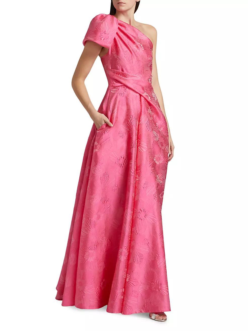 Floral Jacquard One-Shoulder Gown Product Image