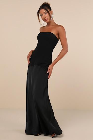 Compelling Style Black Strapless A-Line Maxi Dress Product Image