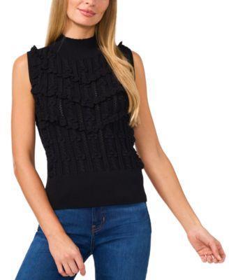 CeCe Womens Mock-Neck Ruffle-Trim Sleeveless Sweater Product Image