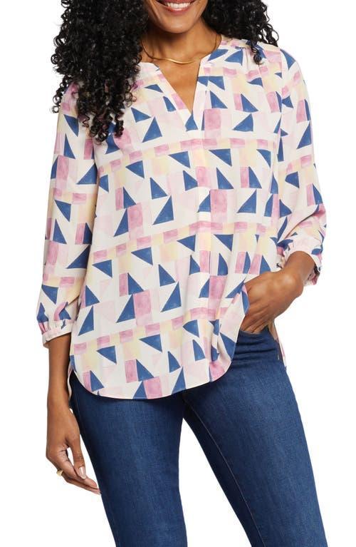 Nydj Three Quarter Sleeve Printed Pintucked Back Blouse Product Image