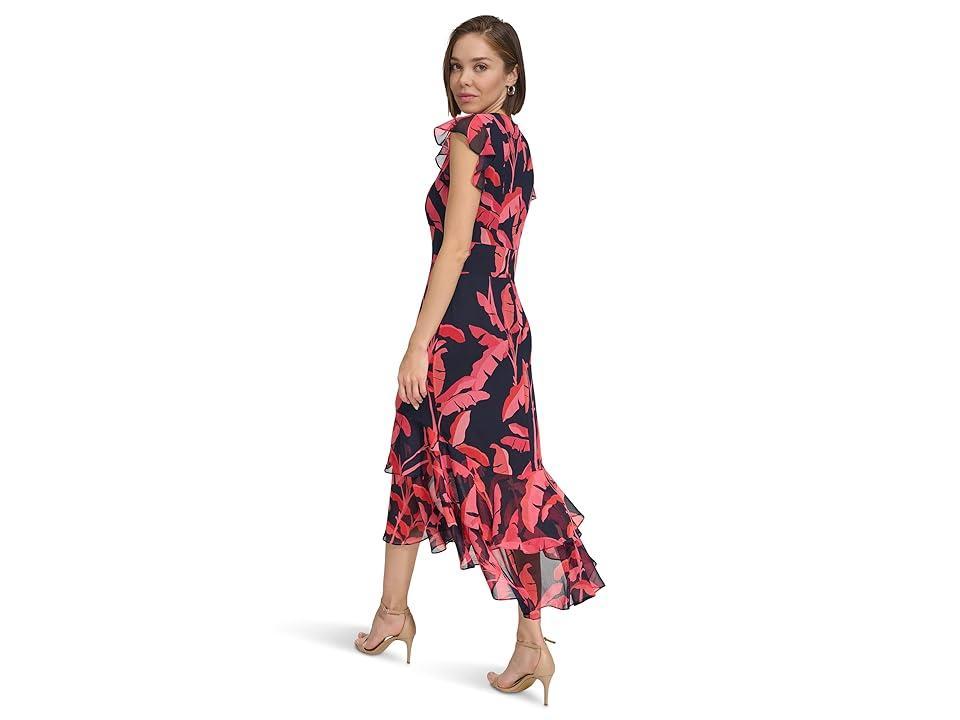 Tommy Hilfiger High-Low Flutter Dress (Sky Captain/Paradise Pink) Women's Dress Product Image
