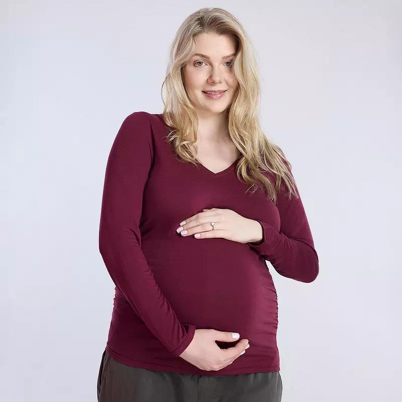 Maternity Motherhood® V-Neck Side Ruched Long Sleeve Tee, Women's, Size: Medium-Mat, White Product Image