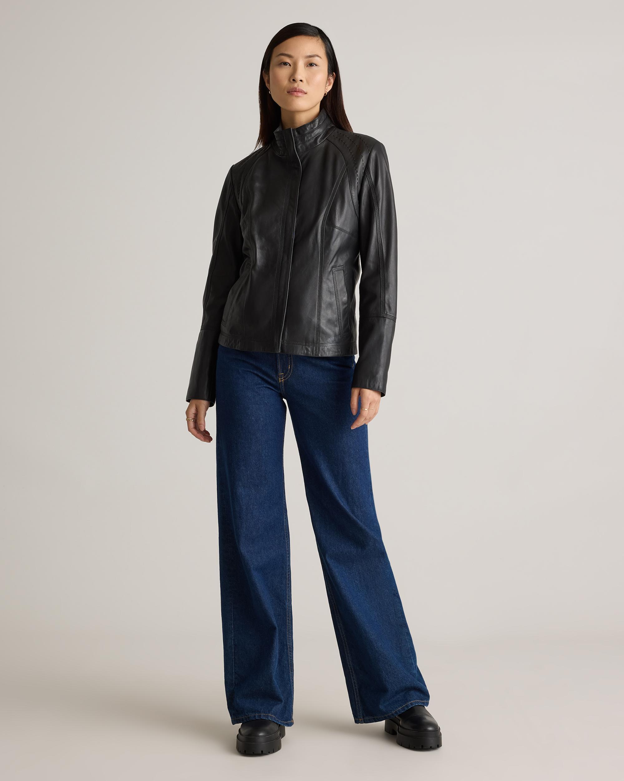 Quince | Women's Stand-Collar Jacket Size XL, Leather Product Image