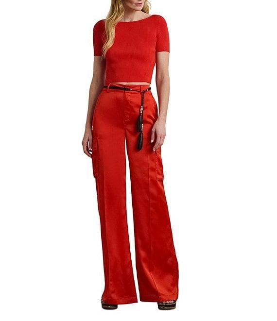 Lauren Ralph Lauren Ribbed Knit Boat Neck Short Sleeve Sweater Top Product Image