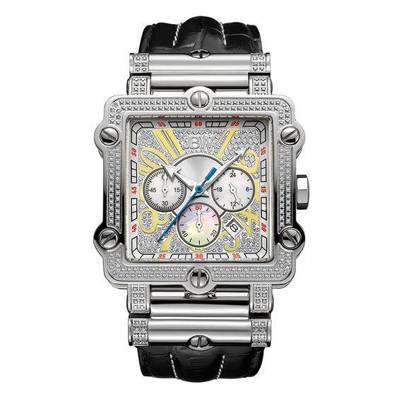 Men's JBW Phantom Chronograph 2-3/8 CT. T.w. Diamond and Crystal Strap Watch with Square Dial (Model: Jb-6215-238-B) Product Image