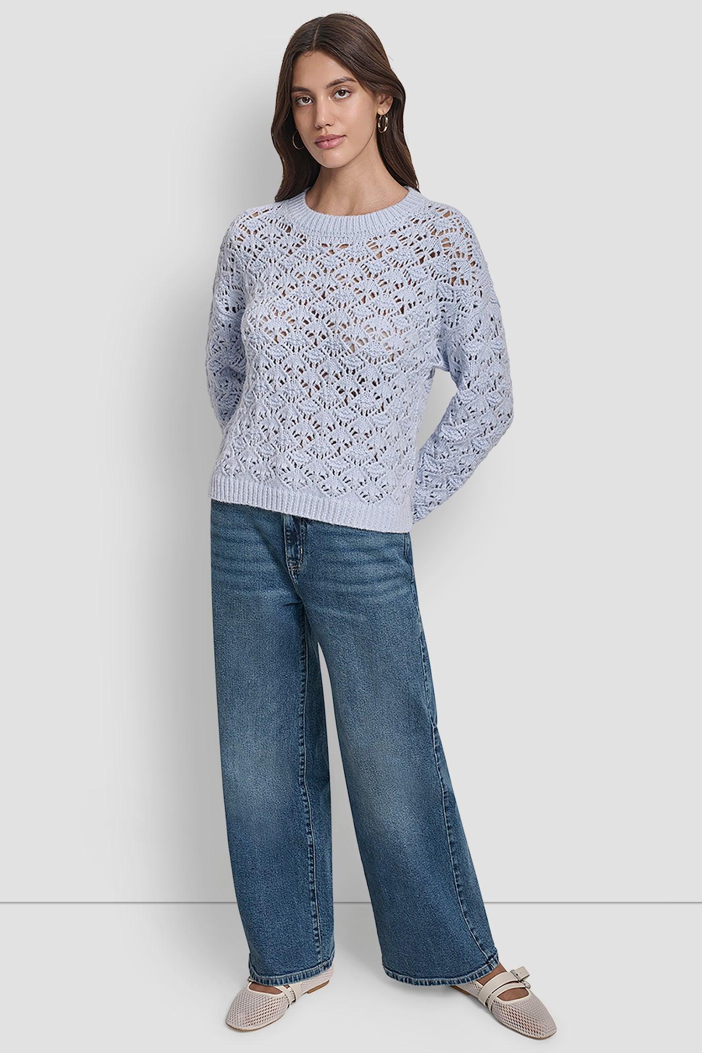 POINTELLE STITCH LONG SLEEVE CREW NECK SWEATER Product Image