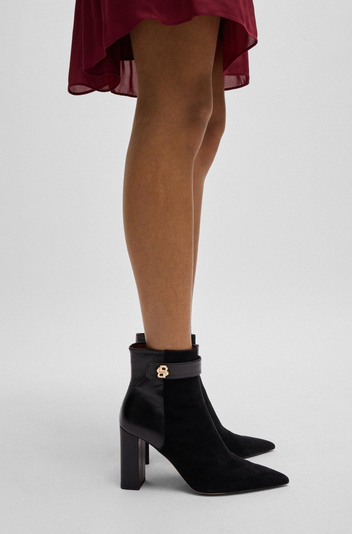 Block-heel ankle boots in suede and leather Product Image