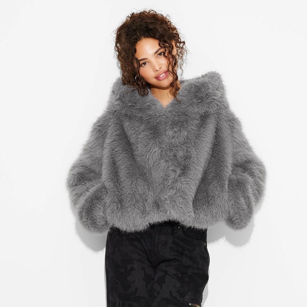 Womens Cropped Hooded Faux Fur Jacket - Wild Fable Product Image