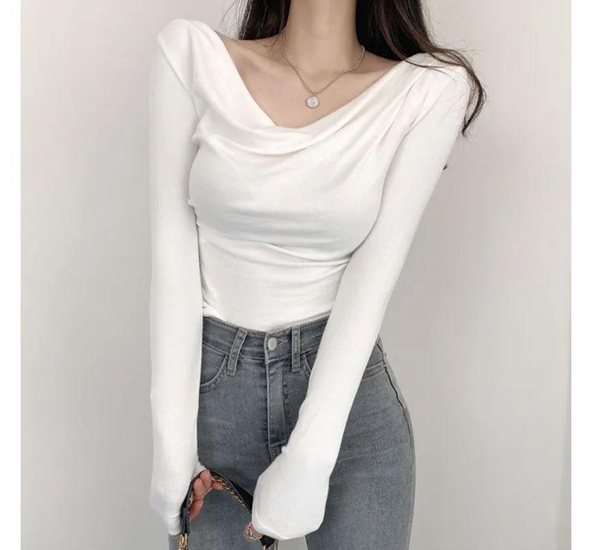 Long-Sleeve Cowl Neck Plain Tee Product Image