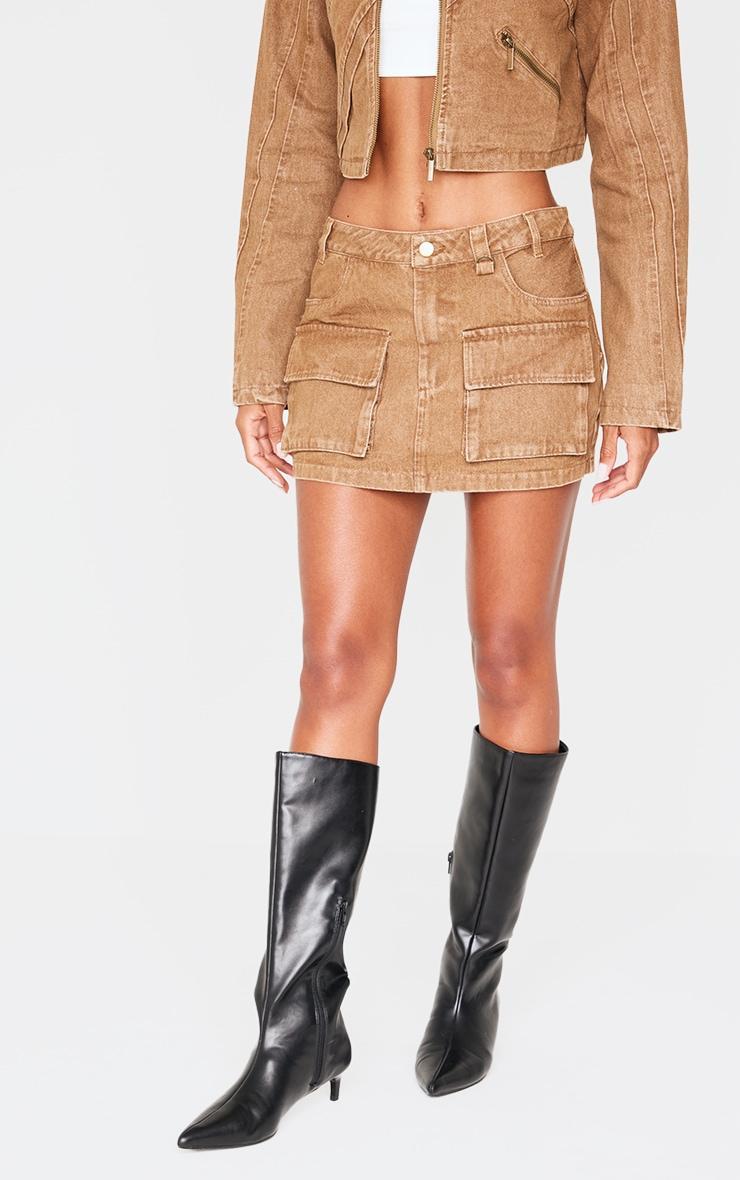 Brown Cargo Pocket Detail Denim Mini Skirt Product Image