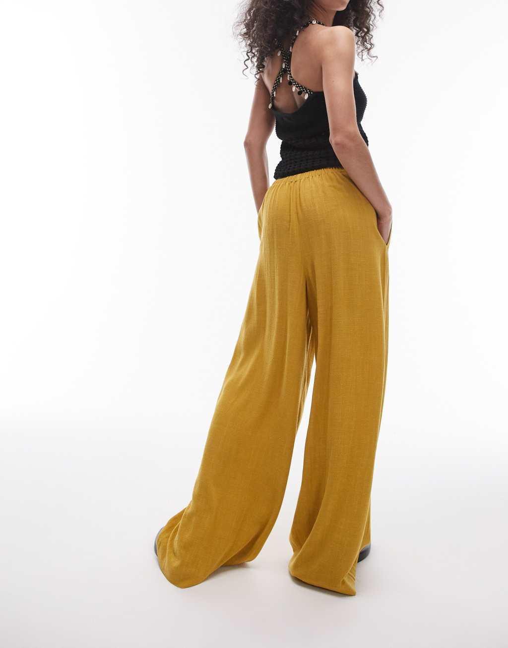 Topshop linen tie waist pants in chartreuse Product Image