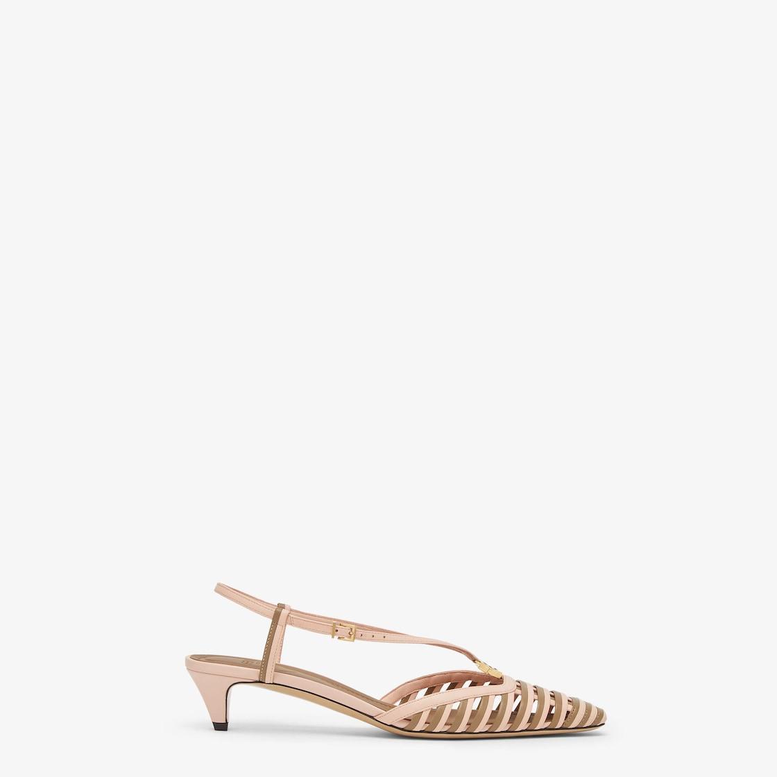 Fendi FFoldPink and beige leather low-heeled slingbacks Product Image