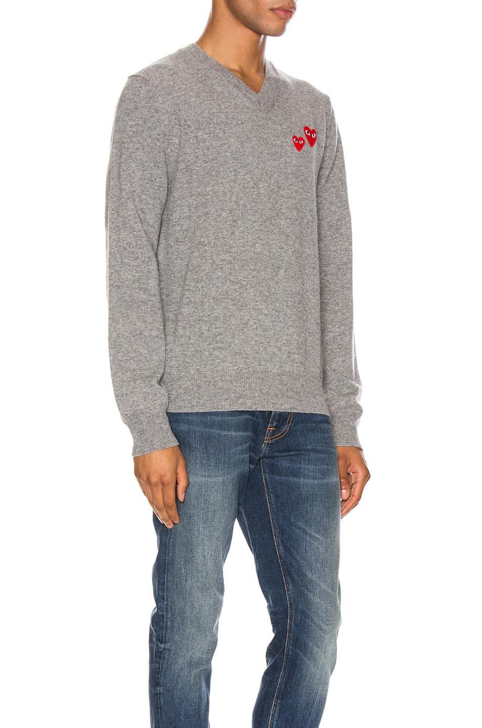 COMME des GARCONS PLAY Multi Heart Pullover Sweater in Gray Product Image
