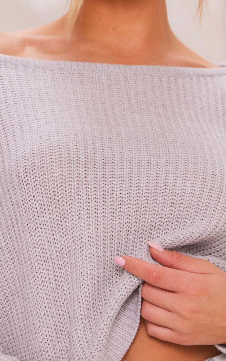 Grey Off The Shoulder Knitted Sweater Product Image