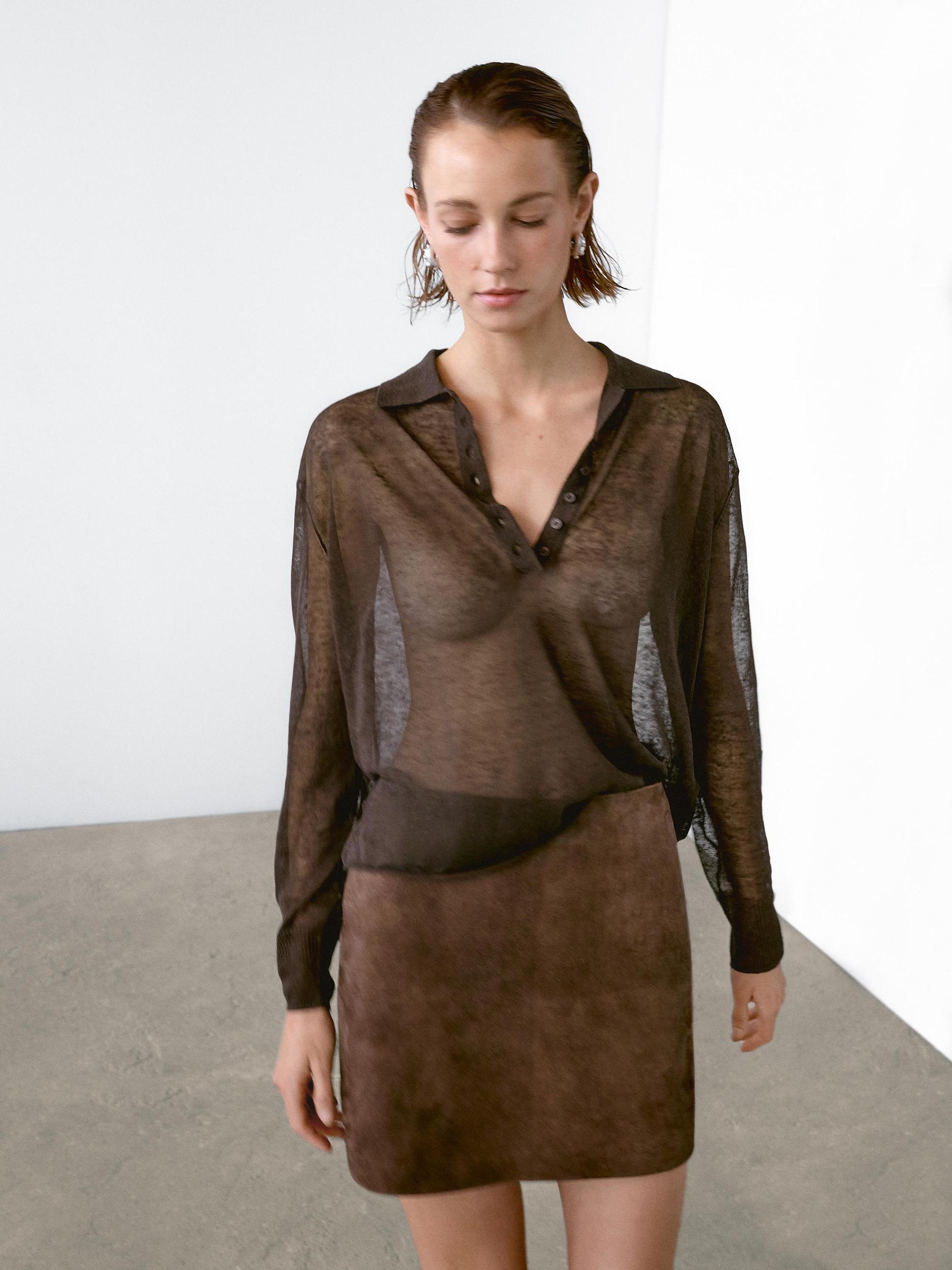 Linen blend semi-sheer knit sweater Product Image