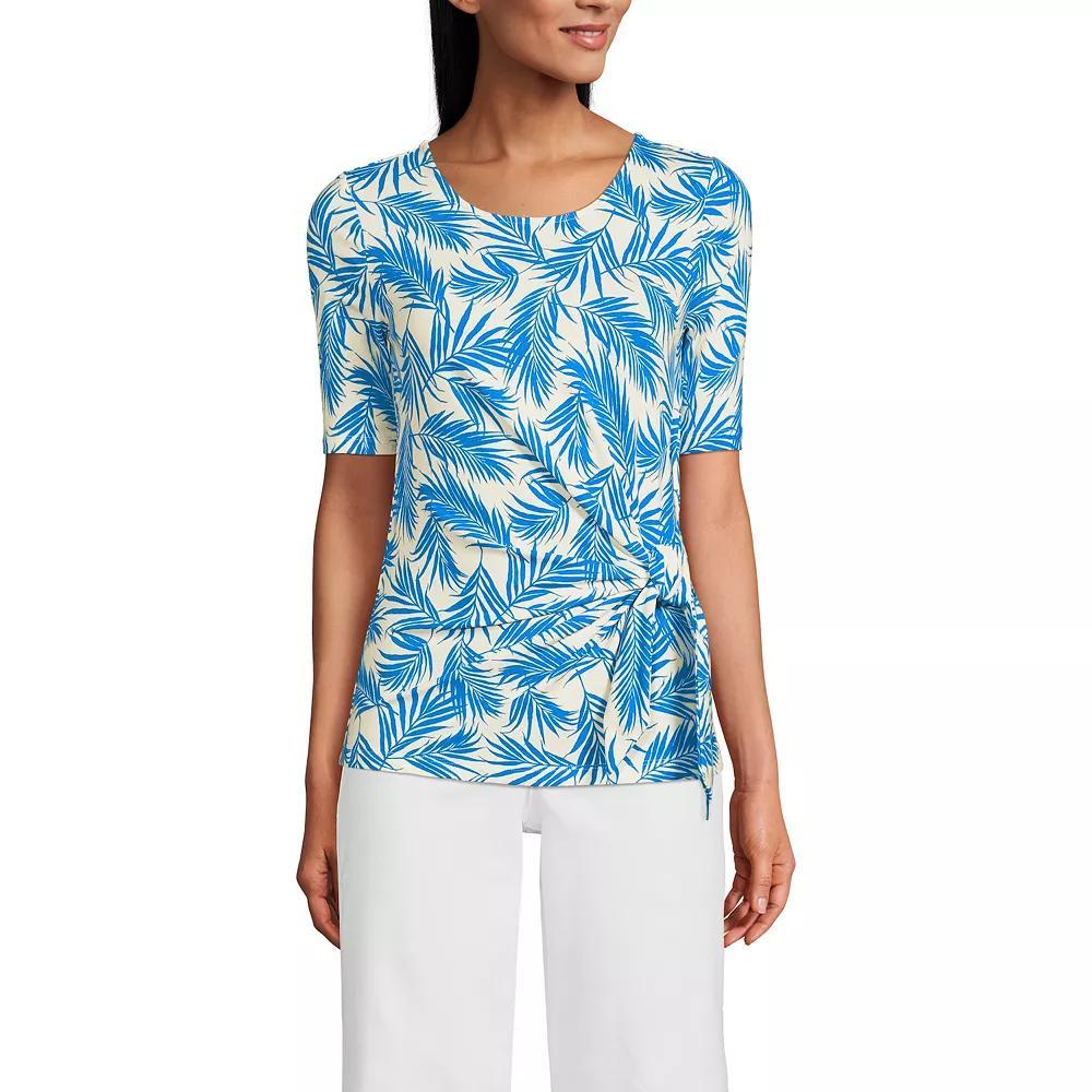 Petite Lands End Elbow Sleeve Tie Front Top, Womens Product Image