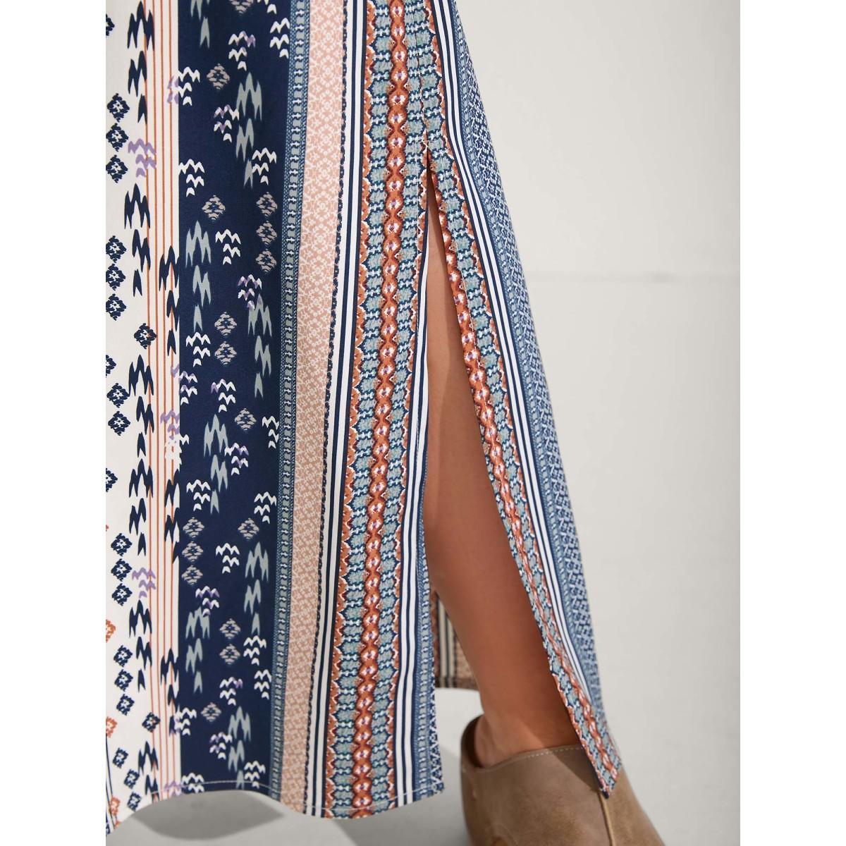 Plus Size Indigo Boho Stripes Stretchy Waist Jumpsuit Women Sleeveless Non Vacation Loose Jumpsuits BloomChic 30/6X Product Image