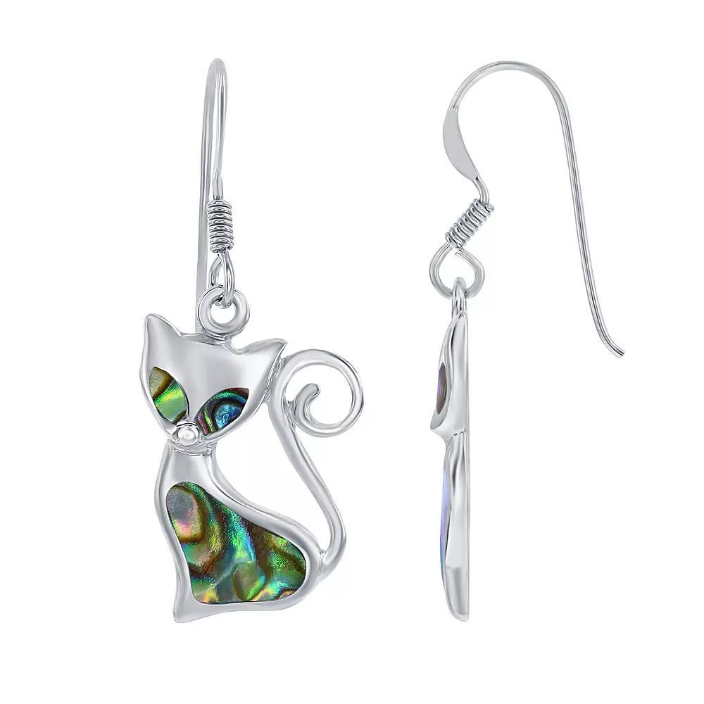 Sterling Silver Abalone Cat Earrings, Women's Product Image