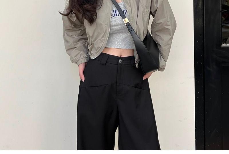 Plain Crop Drawstring Zip Jacket Product Image