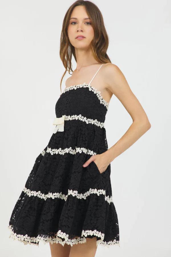 Babydoll Lace Bow Dress Product Image