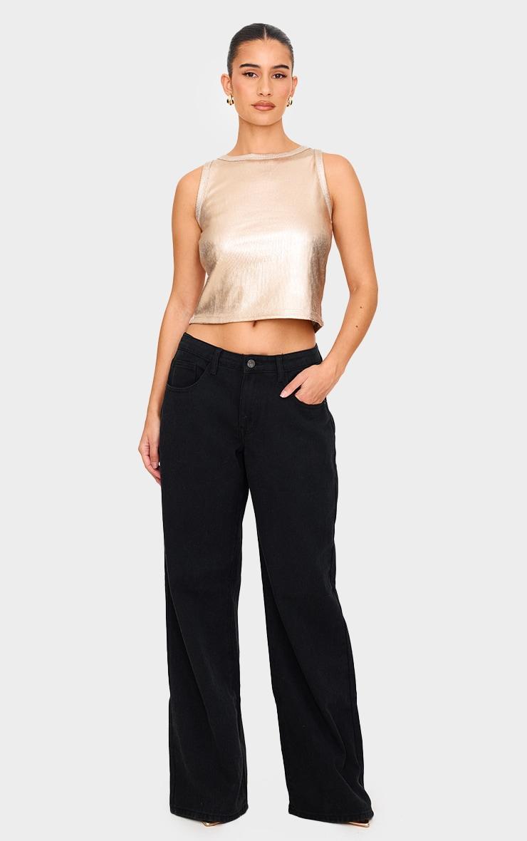 Gold Metallic Ribbed Racer Long Vest Top Product Image
