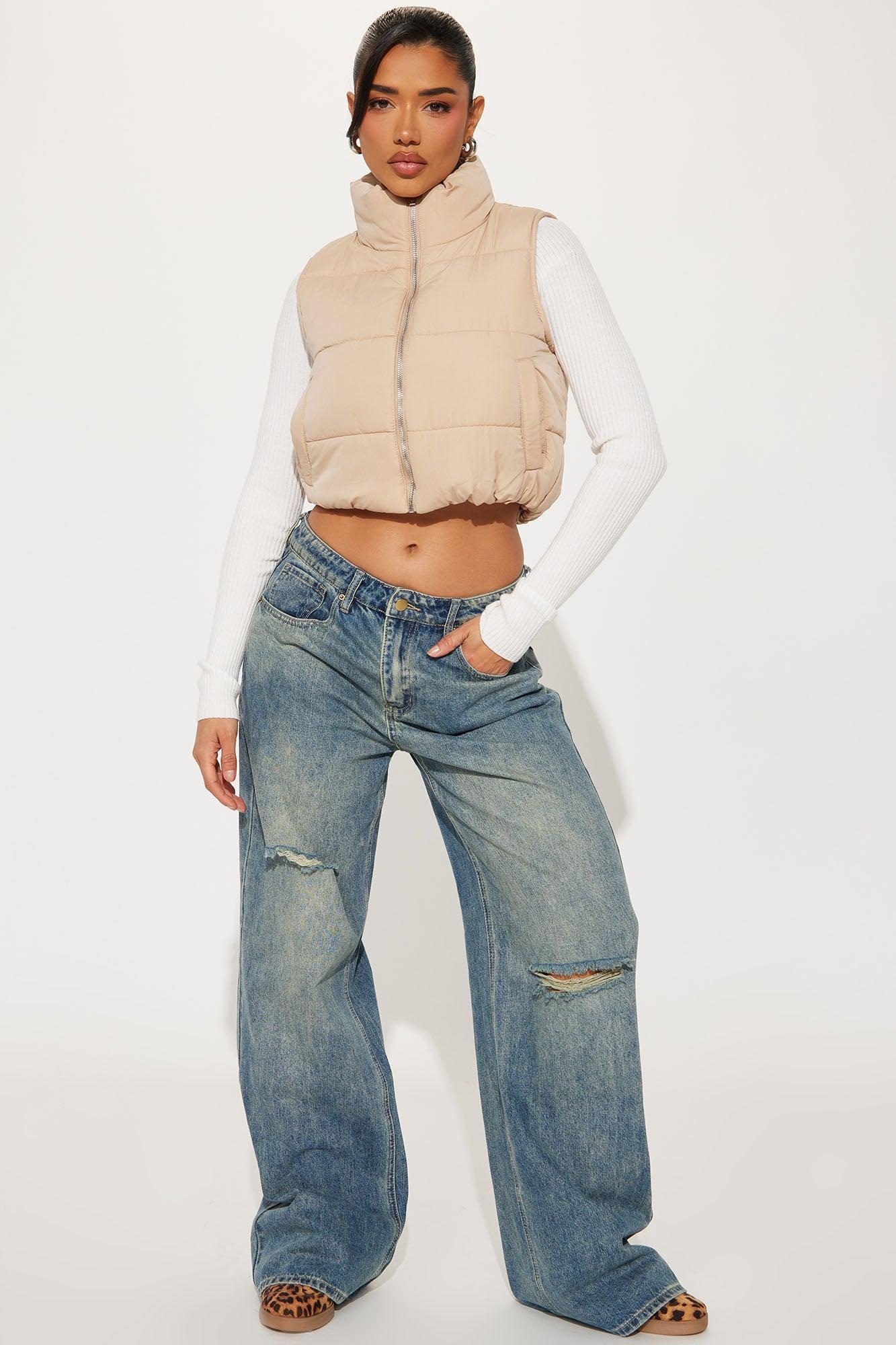 Posie Peach Cotton Puffer Vest - Sand Product Image