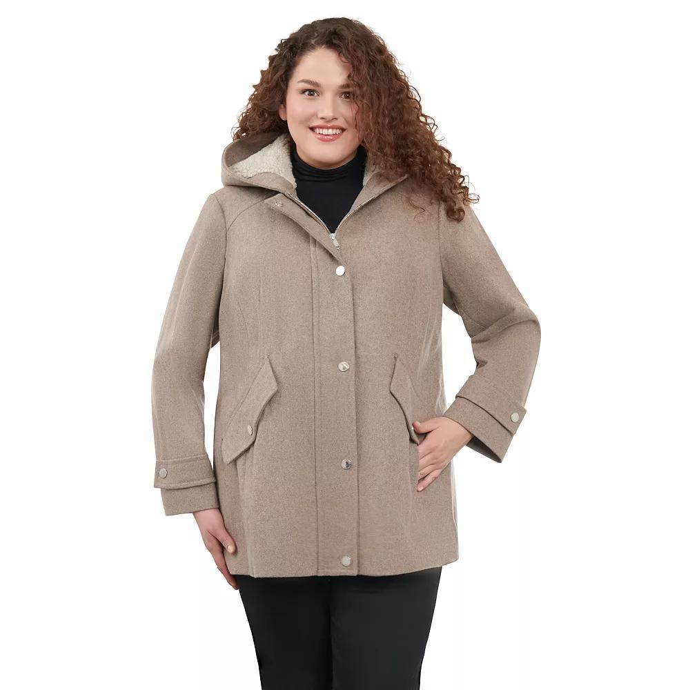 Plus Size London Fog Sherpa-Lined Hood Wool-Blend Coat, Women's, Size: 3XL, Taupe Grey Product Image