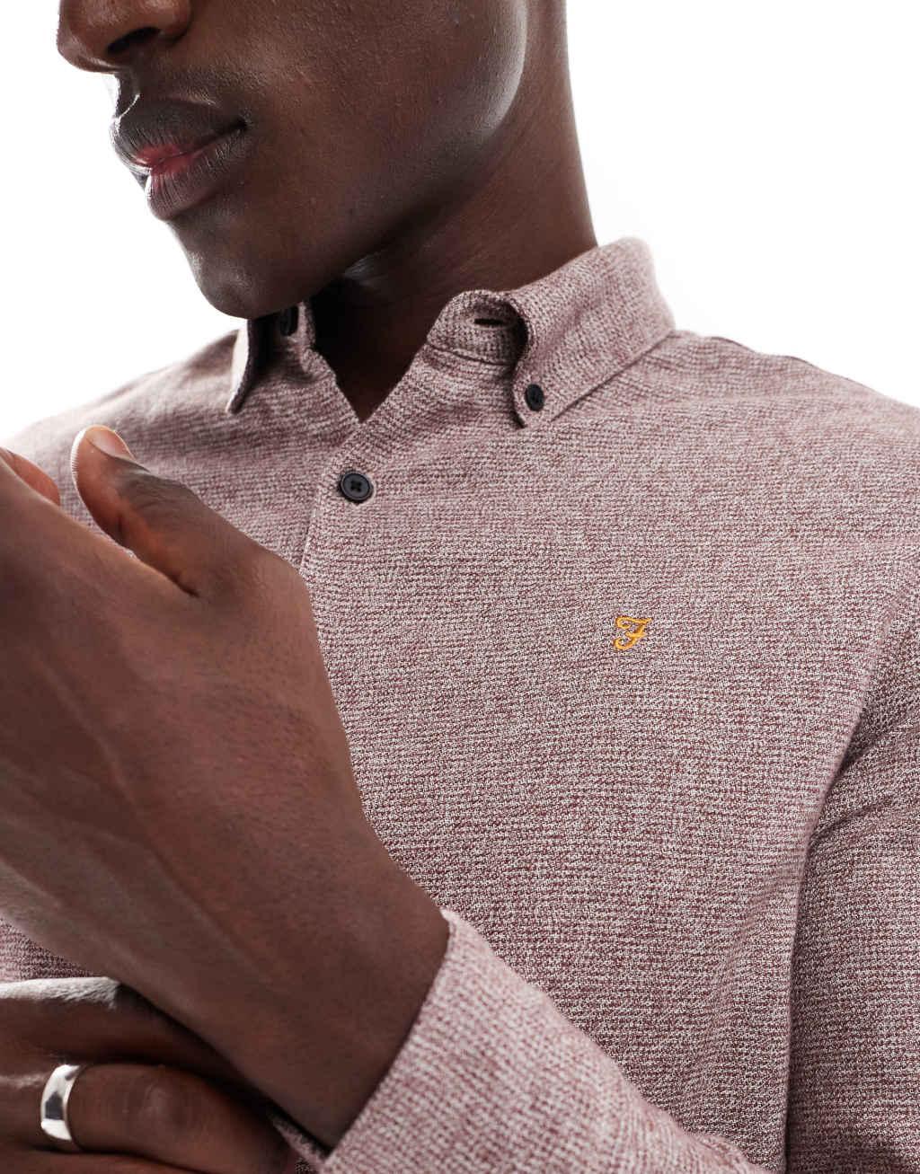 Farah Colver longsleeve shirt in heathered burgundy Product Image