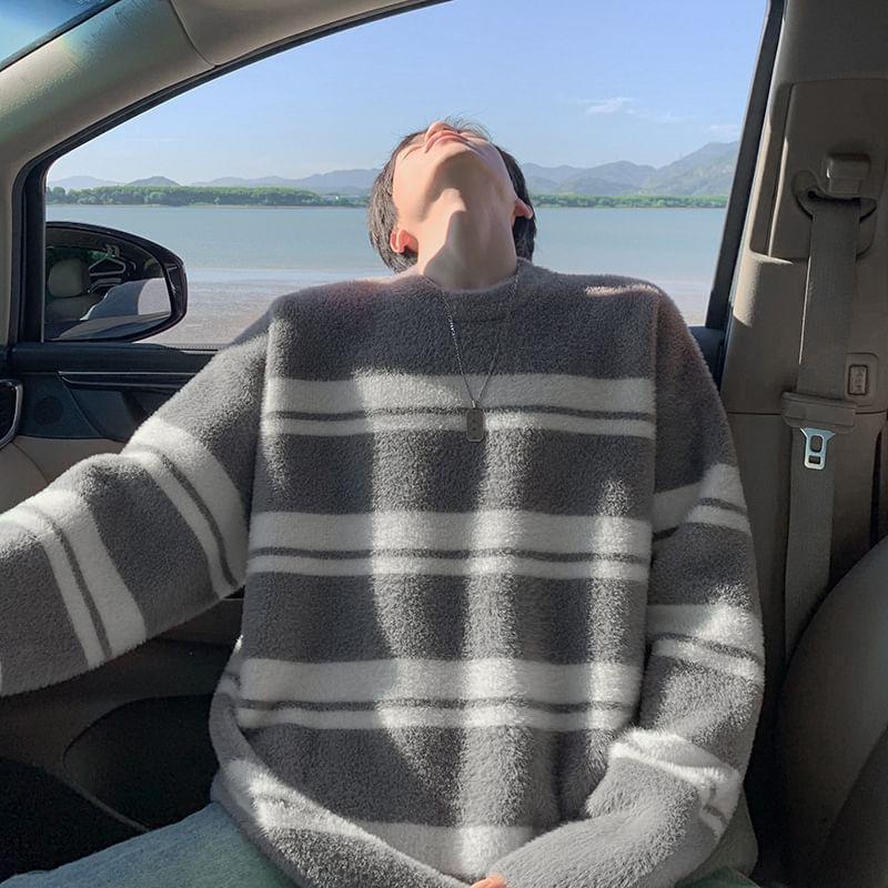Long-Sleeve Crew Neck Striped Sweater Product Image