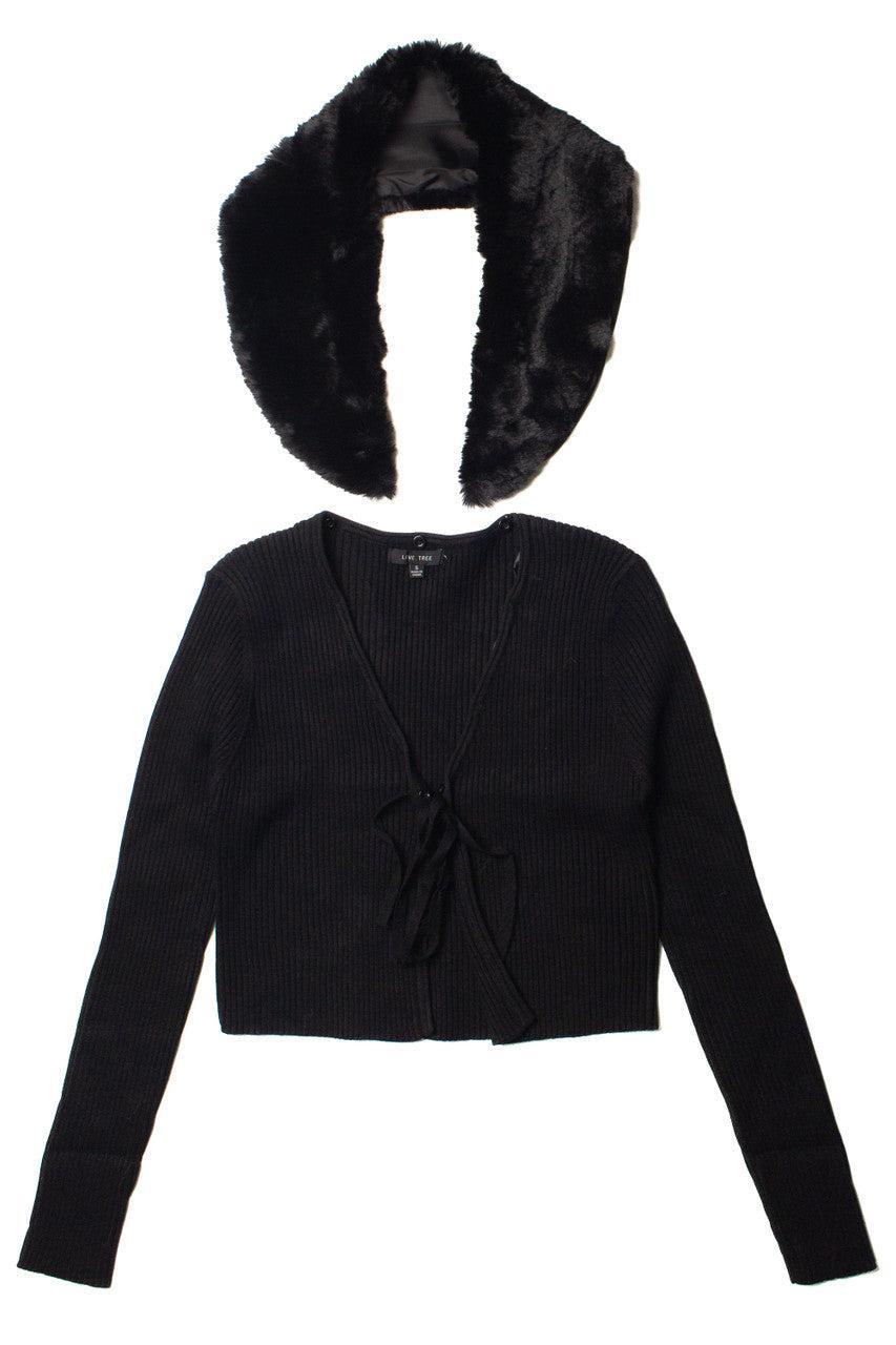 Faux Fur Collar Tie Front Cardigan Product Image