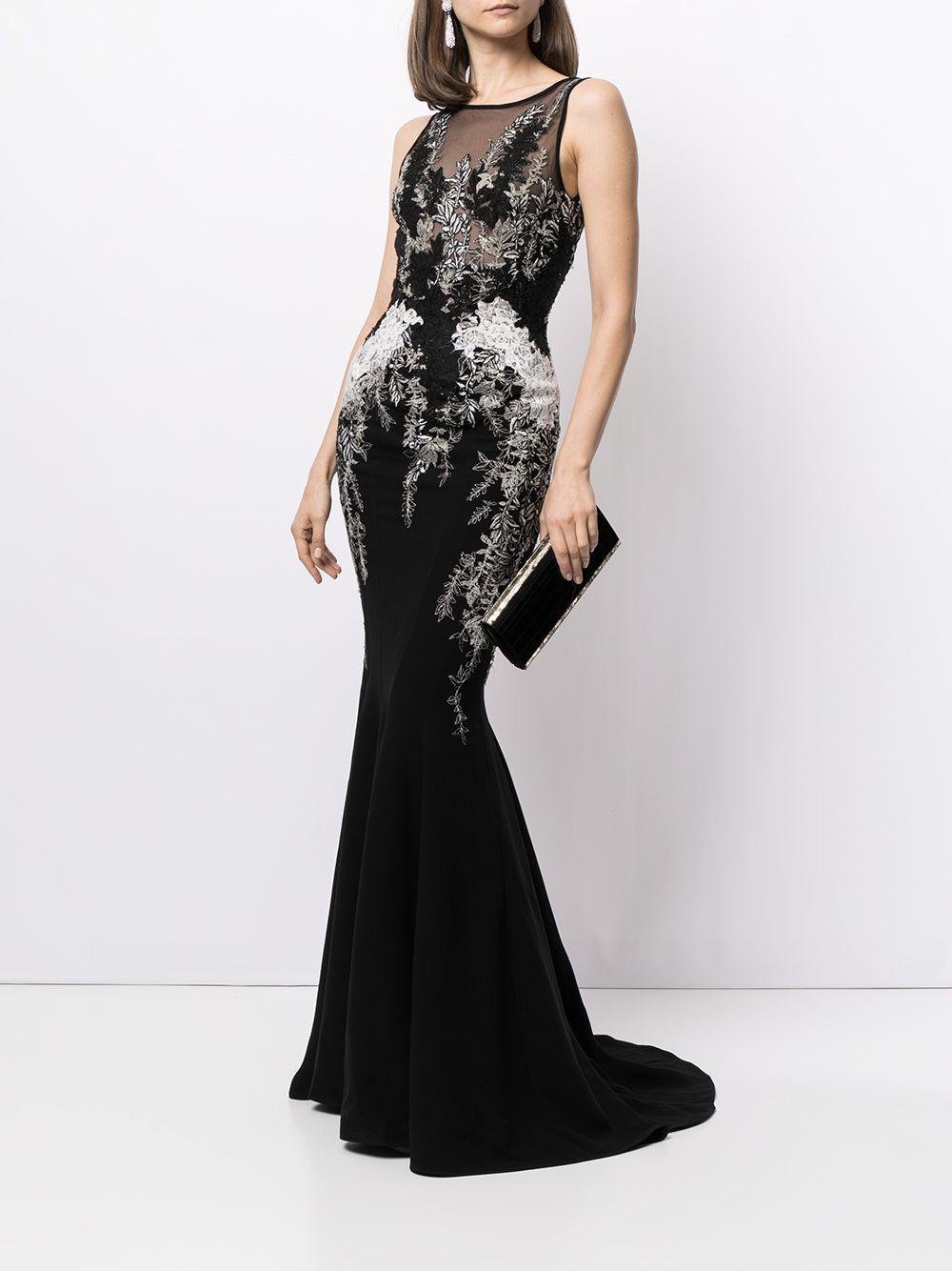 fitted floral lace-embroidered gown Product Image