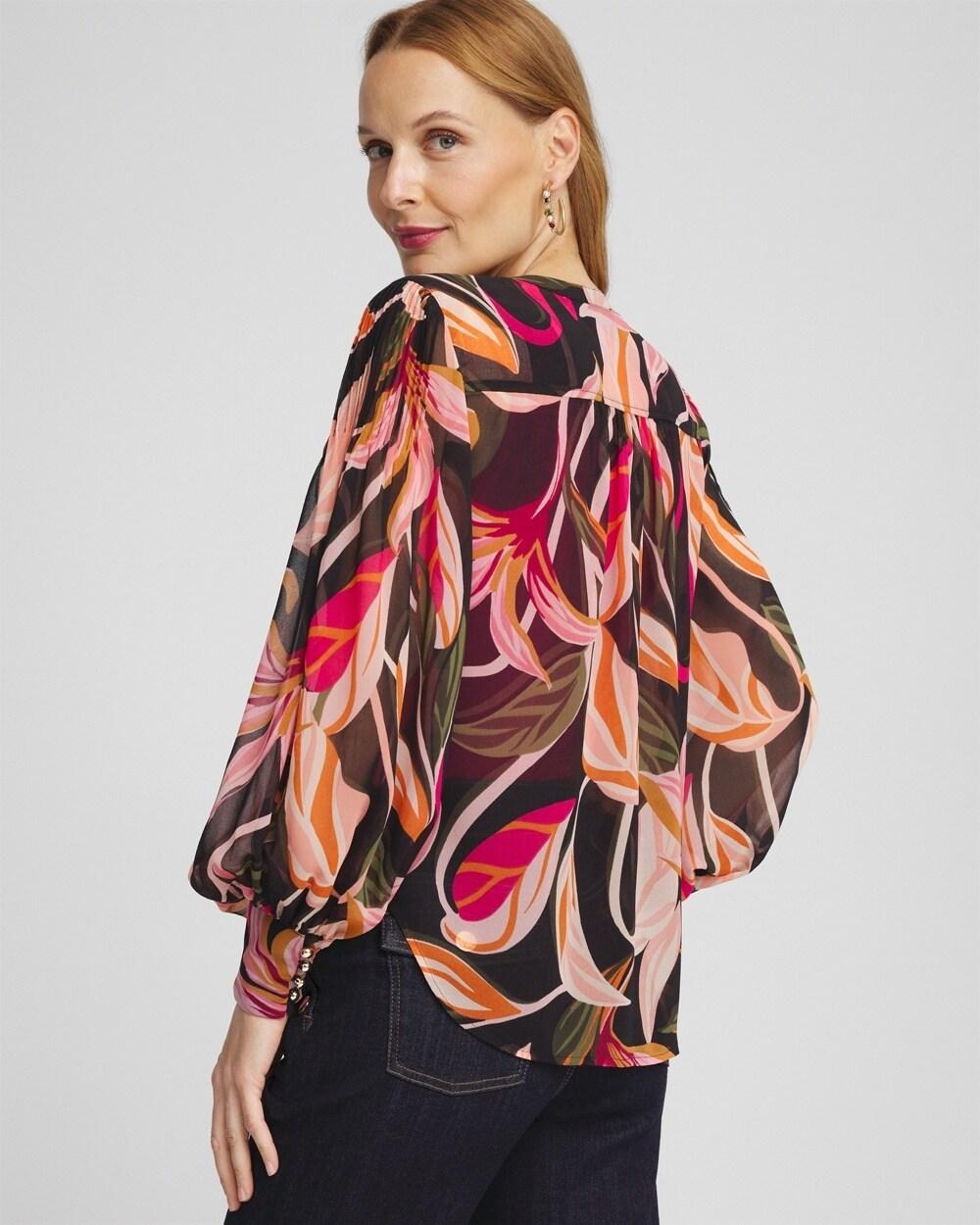 Pintuck Sleeve Orchid Print Blouse Product Image
