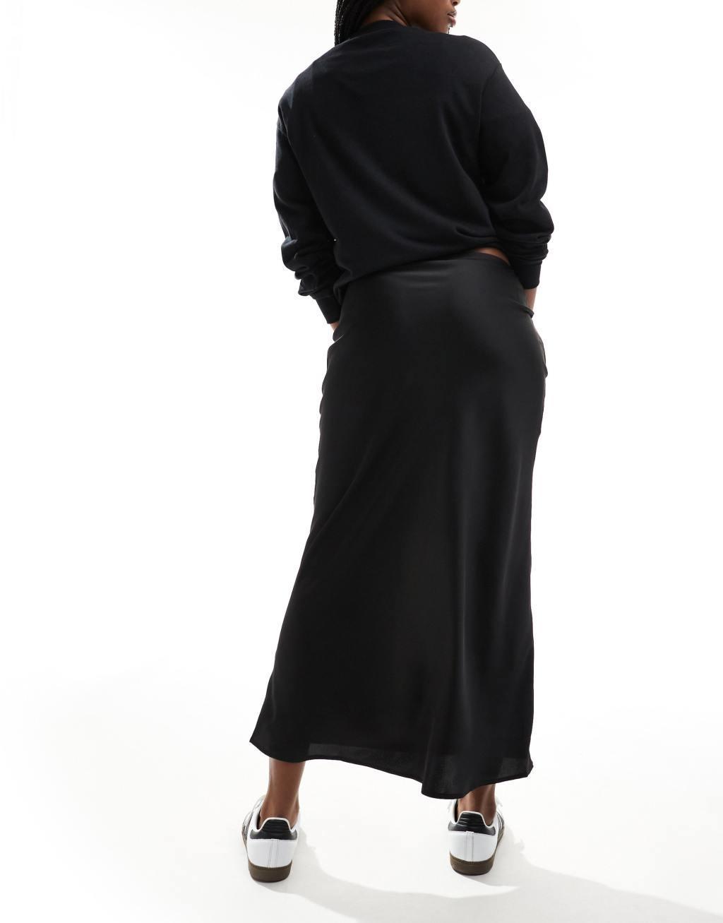ASOS DESIGN satin bias midi skirt in black Product Image