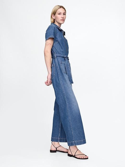 Belted Denim Jumpsuit Product Image