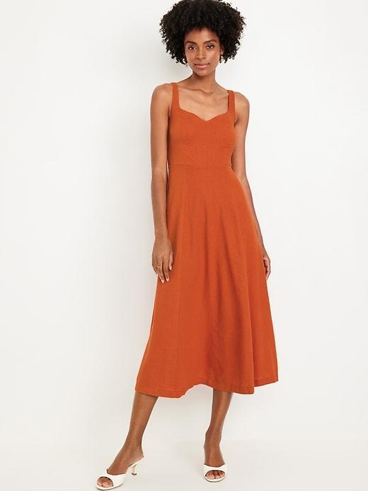 Fit &amp; Flare Linen-Blend Midi Dress Product Image