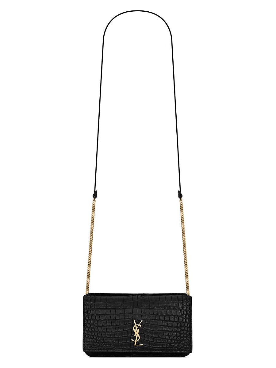 Womens Cassandre Phone Holder with Strap in Shiny Crocodile-Embossed Leather Product Image