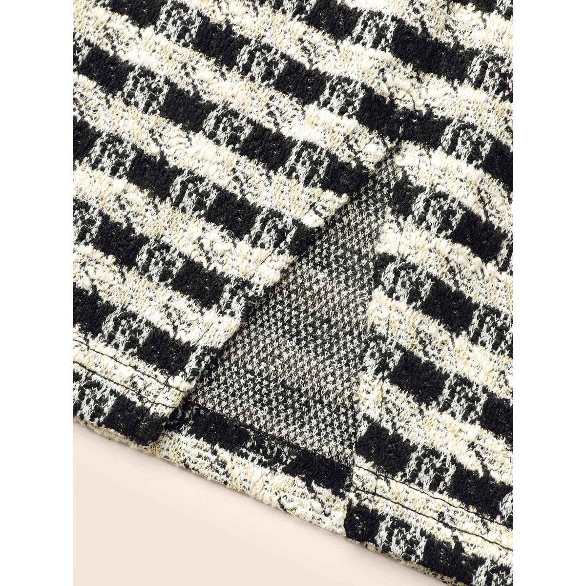 Plus Size Tweed Patchwork Split Hem Dress Black Women Elegant Texture Round Neck Sleeveless Curvy BloomChic 28/5X Product Image