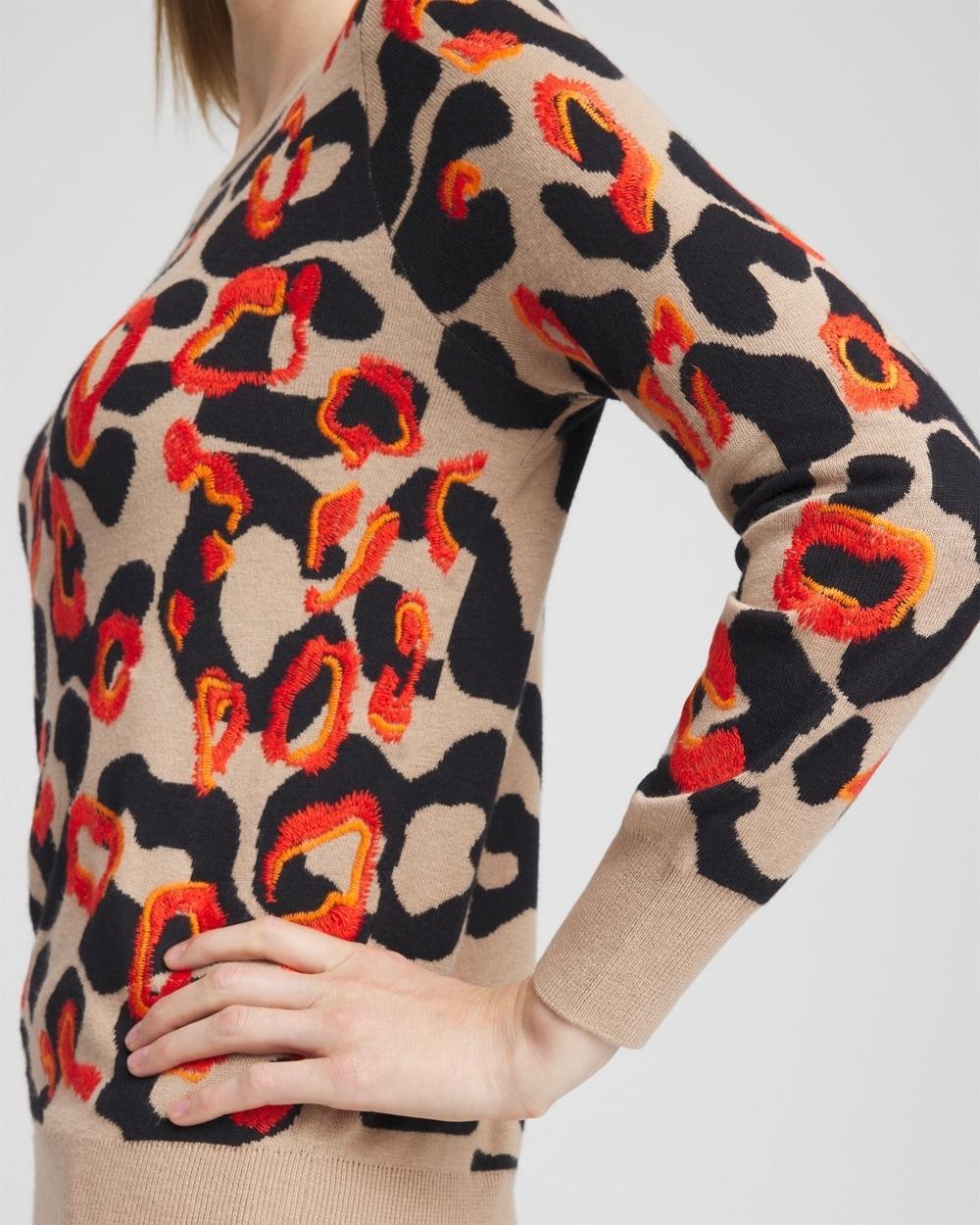 Embroidered Leopard Jacquard Sweater Product Image